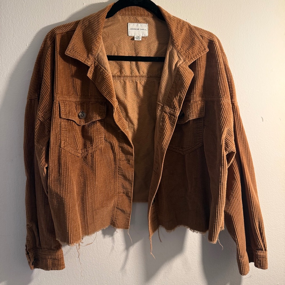 American Eagle Cropped Corduroy Jacket - Brown, Size M